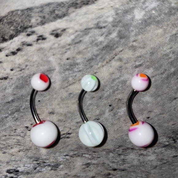 3 Belly Button Ring Set White - Picture 3 of 3